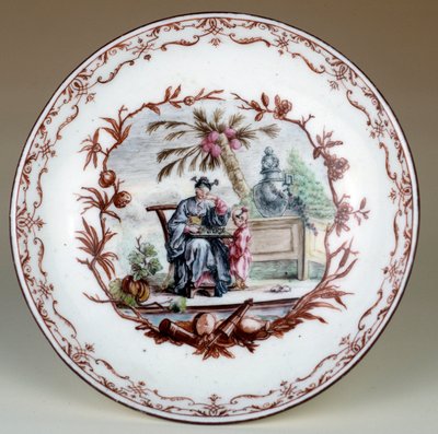 Kínai sakkjelenetet ábrázoló porcelántányér. Jean Michel Liotard (1702-1796) valósította meg. Párizs, díszítőművészet alkotó: Jean-Michel Liotard