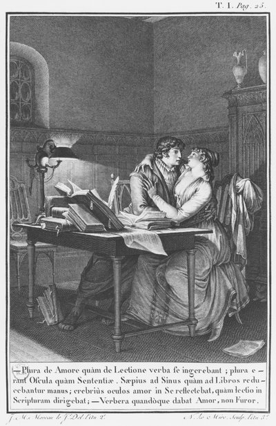Heloise és Abelard tanulmányukban, illusztráció a „Lettres d