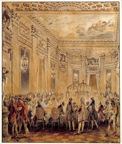 Jeanne Becu, Barry grófnője (vagy Madame), XV. Lajos szeretője, Jeanne Becu lakomája a louveciennes-i kastélyban 1771. 09. 2-án Jean Michel Moreau le Jeune (1741-1814) akvarellje. V 0,31x0,26 m Párizs, Louvre Múzeum alkotó: Jean Michel the Younger Moreau