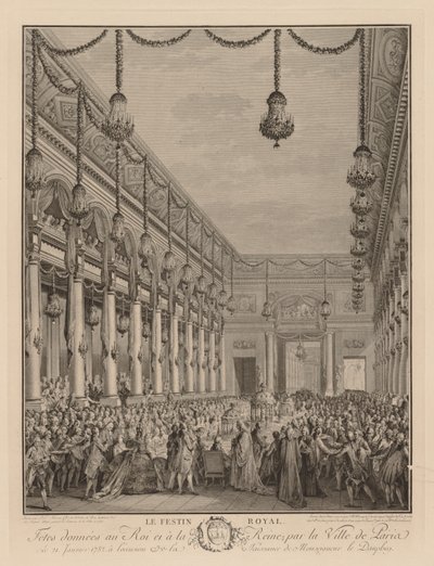 A királyi lakoma a Hôtel de Ville-ben, 1782. január 21. alkotó: Jean Michel the Younger Moreau