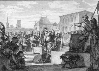 Passagere-reform a papságról, 816: I. Lajos, a jámbor vagy a debonnaire (778-840) – Jean Michel Moreau metszete, dit Moreau le Jeune (1741-1814) alkotó: Jean Michel the Younger Moreau