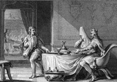 II. Pieux Róbert (kb. 970-1031), francia királyt 997-ben kiközösítették, miután unokatestvérével, a burgundi Berthe-vel kötött házasságot. Fiatal Moreau metszete 18. század. alkotó: Jean Michel the Younger Moreau