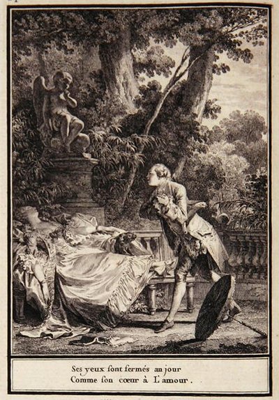 „A szeme csukva van a nap előtt, mert szívében szeretet van” – illusztráció Laborde „Choix de Chansons” című művéből alkotó: Jean Michel the Younger Moreau