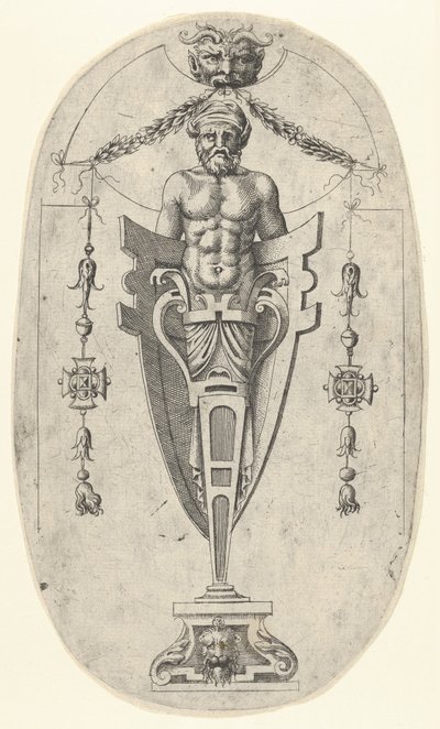 Férfi végfigura, törzs szakállal és turbánnal félhosszú talapzaton, bezárva ..., kb. 1543. alkotó: Jean Mignon