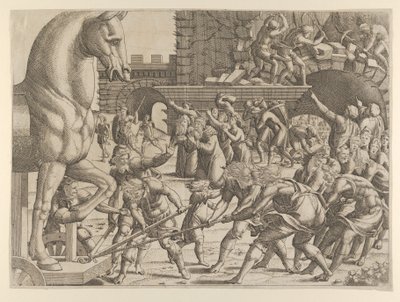 A trójaiak behozzák városukba a falovat, 1535-55. alkotó: Jean Mignon