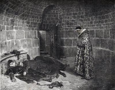 VI. Urbán pápa bosszúja (1318-1389) - VI. Urbán pápa bosszúja (saját bíborosait megkínozza és eltűnteti) - Laurens metszet alkotó: Jean Paul Laurens