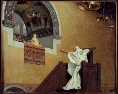 Aranyszájú Szent János (349-407) és az Imperatrix Eudoxia (? 404). A pátriárka a nyugati impressziót, Eudoxiát (Eudoxia Aelia) hibáztatja, és őt hibáztatja luxusáért és a pompa szeretetéért. Jean Paul Laurens festménye (1838-1921) alkotó: Jean Paul Laurens