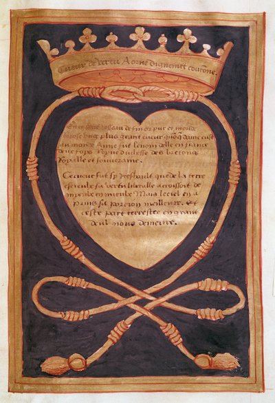 Fol. 61r A bátorság koronás szíve, Bretagne-i Anna temetéséről szóló beszámolóból (1477-1514) 1515 alkotó: Jean Perreal