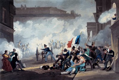 1830-as forradalom: Az Ecole Polytechnique egyik diákja elfoglalt egy ágyút a Palais-Royal július 28-i elfoglalása során alkotó: Jean Pierre Marie Jazet