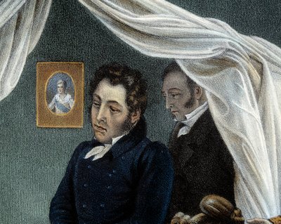 Napóleon halála, 1821.05.05. Sainte Helene-ben Louis Etienne Saint Denis-t, a „Mameluck Ali” (1788-1856) néven ismert részlet. Jean Pierre Marie Jazet (1788-1871) litográfiája Charles Auguste Steuben (1788-1856) Malmaiso festménye alapján alkotó: Jean Pierre Marie Jazet