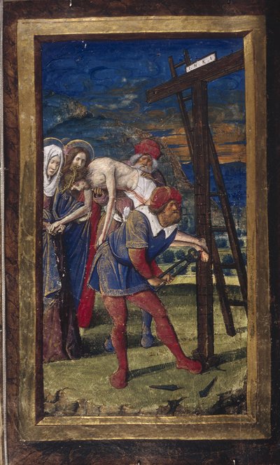 A keresztről való leszállás Lettres bâtardesből, 1490-1510 alkotó: Jean Poyet