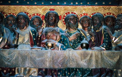 Utolsó vacsora, kórus domborműve történetekkel Krisztus életéből, Jean Ravy (meghalt 1345), Notre-Dame katedrális (UNESCO világörökségi lista) alkotó: Jean Ravy