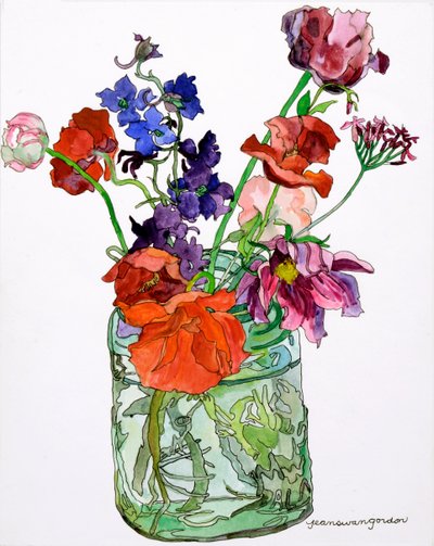 Delphiniums, Poppies  Others in Jar, 2011 (akvarell és tinta, papír) alkotó: Jean Swan Gordon