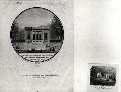 Kilátás a louveciennes-i pavilonra, amelyet Claude-Nicolas Ledoux (1736-1806) épített Madame du Barry számára (wc papíron) alkotó: Jean Testard