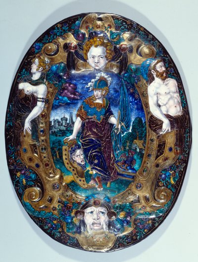 Festett zománcozott tálca Minerve-t ábrázoló táj háttéren Jean Court dit Vigier (16. század) (LIMOGES-i enamailleur festő) Párizs, Louvre Múzeum alkotó: Jean de Court