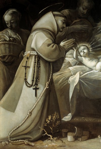 Pásztorok imádása A gyermek Jézus előtt imádkozó szerzetes. Jean de Saint Igny festménye alkotó: Jean de Saint-Igny
