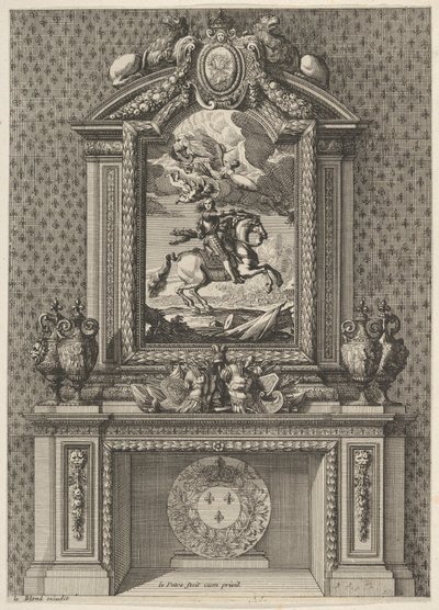 Kémény XIV. Lajos festményével a köpeny fölött, a „Grandes Cheminée”-től, kb. 1644-66. alkotó: Jean le Pautre
