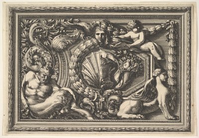 Szatírt és szfinxet tartalmazó két változatú panel tervezése, innen: Pannea..., 17. század. alkotó: Jean le Pautre