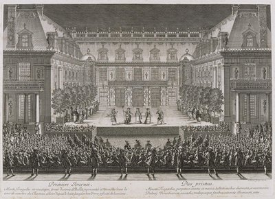Jean-Baptiste Lully Alceste című operáját a Versail-palota márványudvarában játsszák alkotó: Jean le Pautre