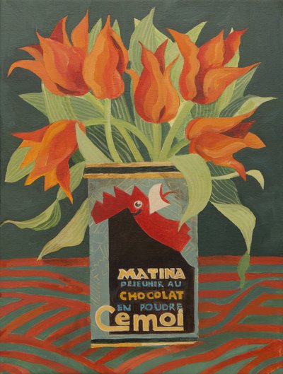 Piros tulipánok régi kávésdobozban (akril) alkotó: Jennifer Abbott