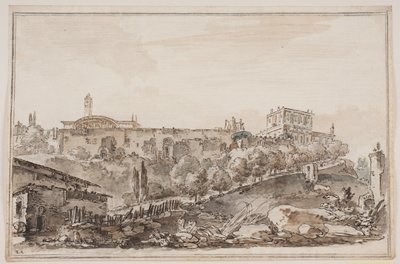 Városi kilátás a palotával és a fallal körülvett templommal alkotó: Jens Petersen Lund