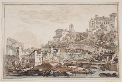 Városlátvány romokkal, emelt templommal és palotával alkotó: Jens Petersen Lund