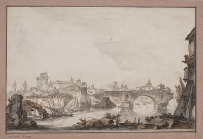 Capriccio med bl.a. Törött híd. Róma alkotó: Jens Petersen Lund