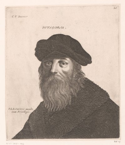 Pythagoras portréja Pythagoras. (cím a tételen) Filozófusok és királyok mellszobra (sorozat címe) alkotó: Jerôme David (attributed to)