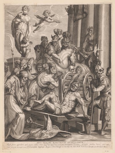 Martelaarschap van H. Erasmus Erasmus istenek legkegyetlenebb vértanúsága. (cím a tárgyon) alkotó: Jerôme David