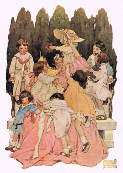 Anya és gyermekei, Robert Louis Stevenson „A gyermek versek kertje” című művéből, 1885-ben (színes litó) alkotó: Jessie Willcox Smith