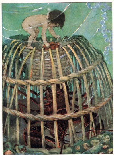 Tom és a homárfazék, illusztráció Charles Kingsley tiszteletes „The Water Babies” című művéből (színes litó) alkotó: Jessie Willcox Smith
