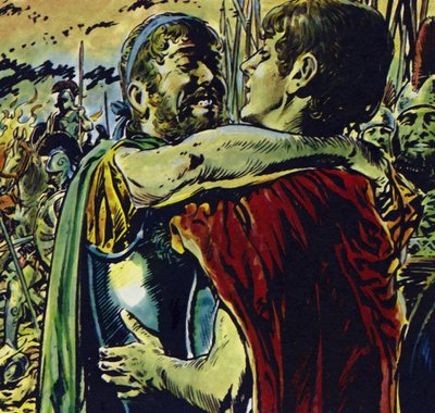 Sándor csatlakozott apjához a görögök elleni csatában (színes litográfia) alkotó: Jesus Blasco