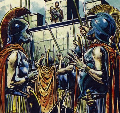 Nagy Sándor II. Fülöp macedóniai király fia volt (színes litográfia) alkotó: Jesus Blasco
