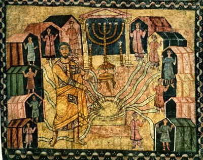 A táborhely a sörnél és a csodakút (tempera gipszön) alkotó: Jewish School