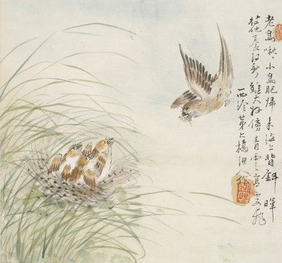 Egy madár, aki táplálékot hord a szájában, 1857 alkotó: Jin Yuan