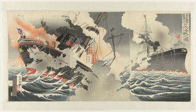A nagy tengeri csata Port Arthur kikötőjének bejáratánál Nichiro Ryojunko daikaisen no zu alkotó: Jinsai Rosetsu