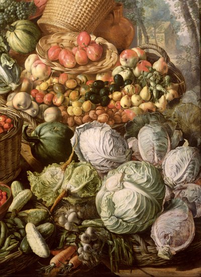 Csendélet részlete gyümölccsel, zöldséggel és egy piaci nővel, 1564 (olajozott (lásd: 247452 és 247450) alkotó: Joachim Beuckelaer
