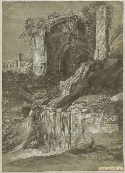 Vízesés romokkal (fordítva) alkotó: Joachim Franz Beich