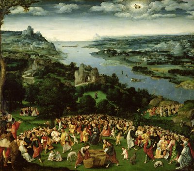 Az ötezrek táplálása (olaj a panelen) alkotó: Joachim Patenier