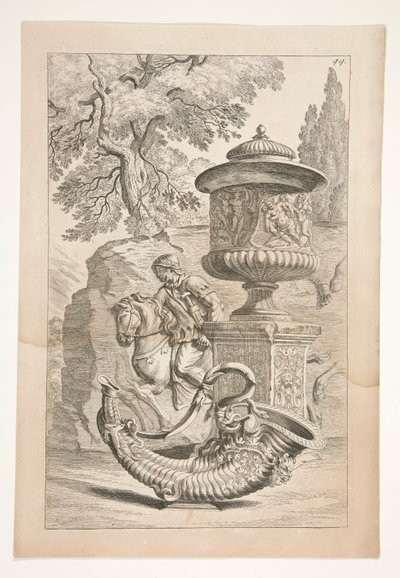 Harcosok domborműve, Bacchic-domborművel díszített fedett váza és tájban bőségszaru alkotó: Joachim von Sandrart