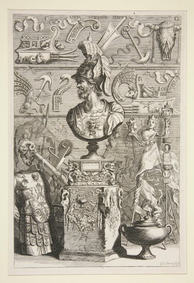 Lucius Sciopione szobra, páncél és más antik zászlók és töredékek alkotó: Joachim von Sandrart