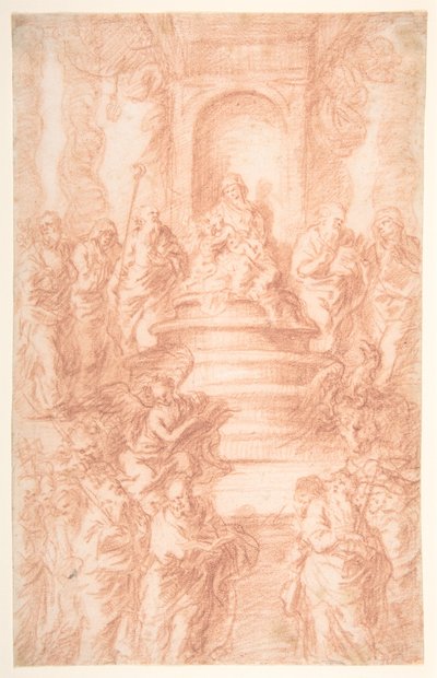 Die Heilige Sippe (Madonna mit Kind und St. Johannes) mit Propheten und Symbolen der vier Evangelisten alkotó: Joachim von Sandrart