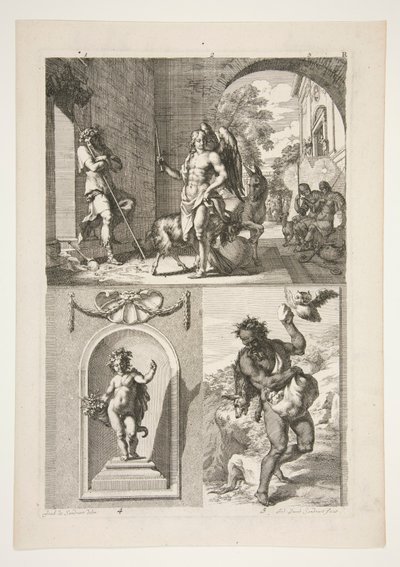 felső fele: Ismeretlen vallási Tárgy alsó fele: Puttó szobra egy fülkében és faun szobra a tájban alkotó: Joachim von Sandrart