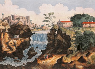 Aniene-vízesés Tivoliban (Róma), Olaszország csodálatos városából, Joan Blaeu festménye alkotó: Joan Blaeu