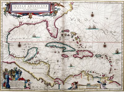 A Mexikói-öböl és a Karib-tenger, Blaeu "Amerika atlasza" című művéből. alkotó: Joan Blaeu