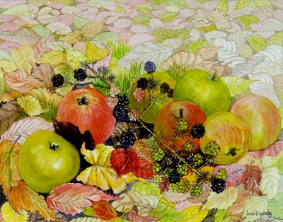 Alma és szeder őszi leveleken, 2010, akvarell alkotó: Joan Thewsey