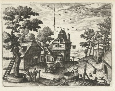 Fogadó kúttal Tájképek, tengeri tájak és ötletes városképek (sorozat címe) alkotó: Joannes van Doetechum (I) (attributed to)