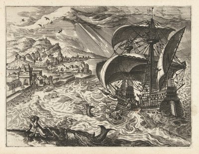 Tengeri táj Jónással és a bálnával Tájak, tengeri tájak és ötletes városképek (sorozat címe) alkotó: Joannes van Doetechum (I) (attributed to)