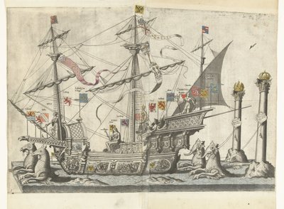 Het schip Victoria, nr. 5 Begrafenisoptocht van Keizer Karel V, 1558 (sorozat címe) A csodálatos és fényűző temetkezési pumpa, amelyet a nagyon nagy és nagyon győztes Ötödik Károly császár Obseques és temetésén adnak elő, amelyet Brüsszel városában ünnepel alkotó: Joannes van Doetechum (I)
