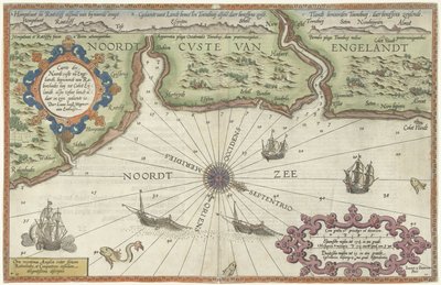 Anglia északi partjának térképe, Newcastle upon Tyne Caerte der Noordt custe van Englandt, Robinhodes baijtól Cocket Eijlandtig (...) (cím az objektumon) alkotó: Joannes van Doetechum (I)
